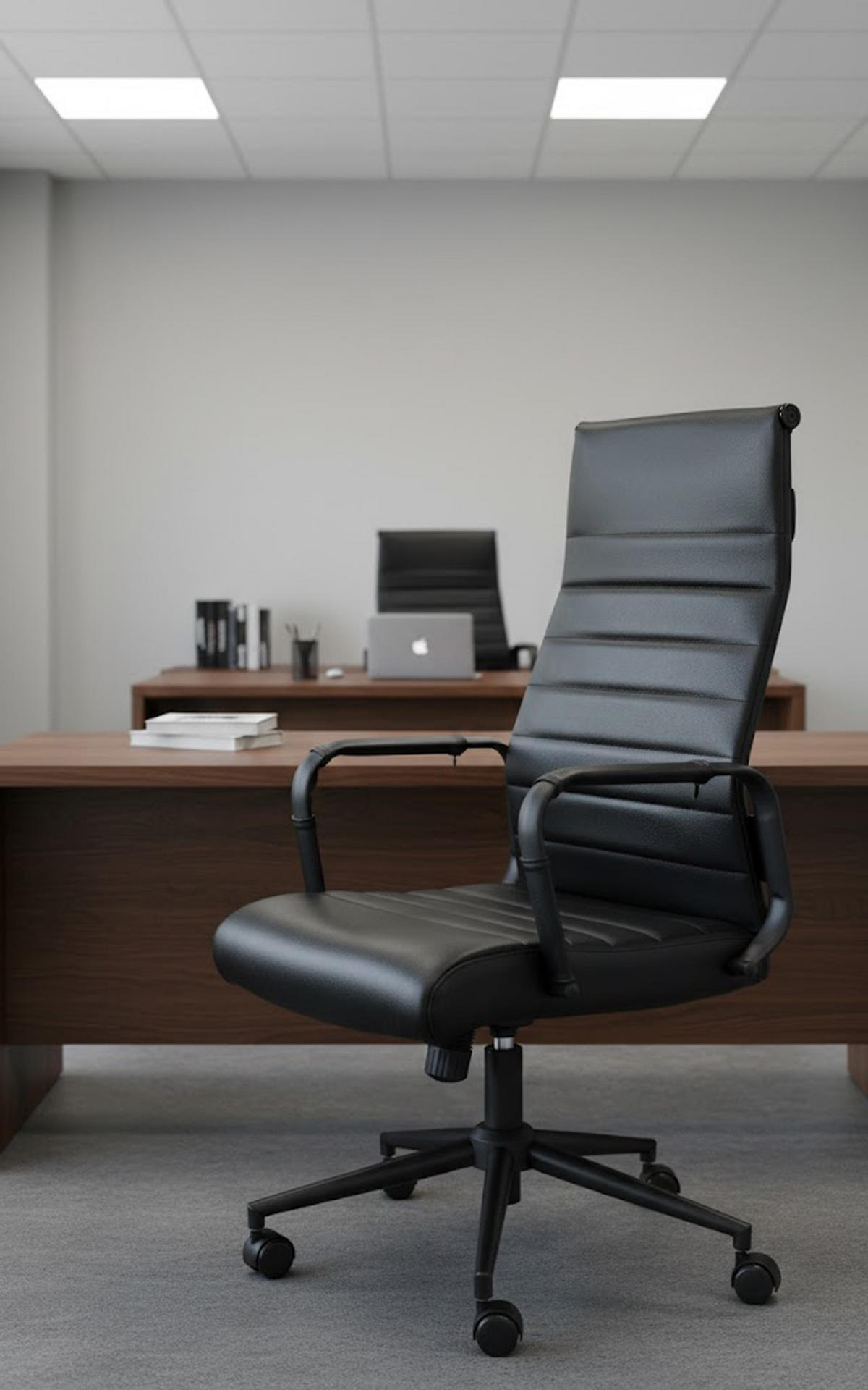 BÜROSTUHL Koro Echtleder schwarz/schwarz - Schwarz, Leder/Metall (58/115/66cm) - TPFLiving