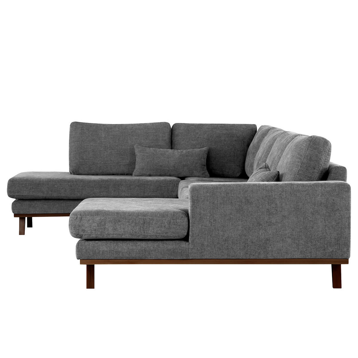 WOHNLANDSCHAFT mit Longchair - Dunkelgrau/Buchefarben, Buchenholz/Textil (371/81/219cm) - home24