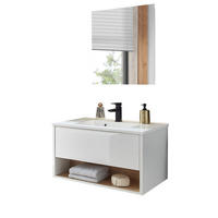 BADMÖBEL Set in weiß Hochglanz und Eiche mit Waschbecken und LED Beleuchtung 80 x 190 cm Glide - Weiß Hochglanz/Eichefarben, Glas/Holzwerkstoff (80/190/47cm) - Furn.Design