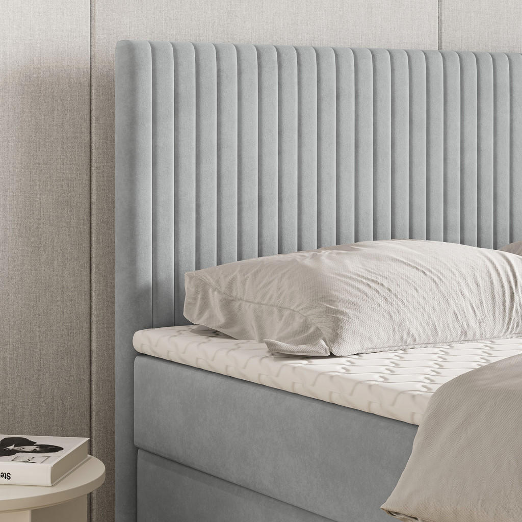 Thumbnail - Masseno Boxbett, Hellgrau, Holz, 140x200 cm, Schlafzimmer, Betten, Boxspringbetten