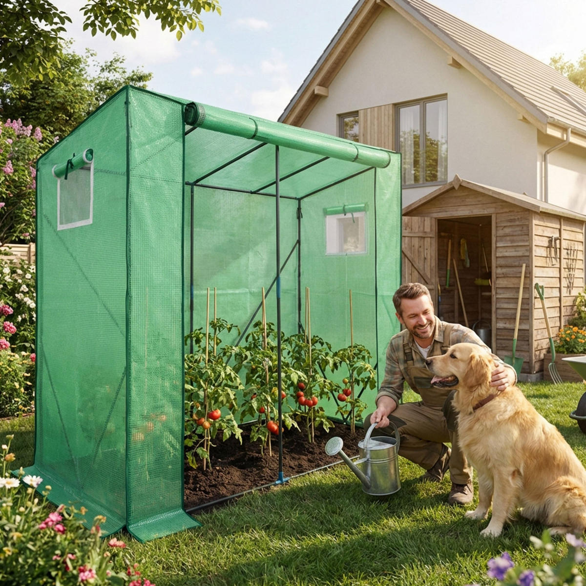 GEWÄCHSHAUS in Hausform, Grün, 202x80x170 cm - Grün, Metall (202/170/80cm) - Akord