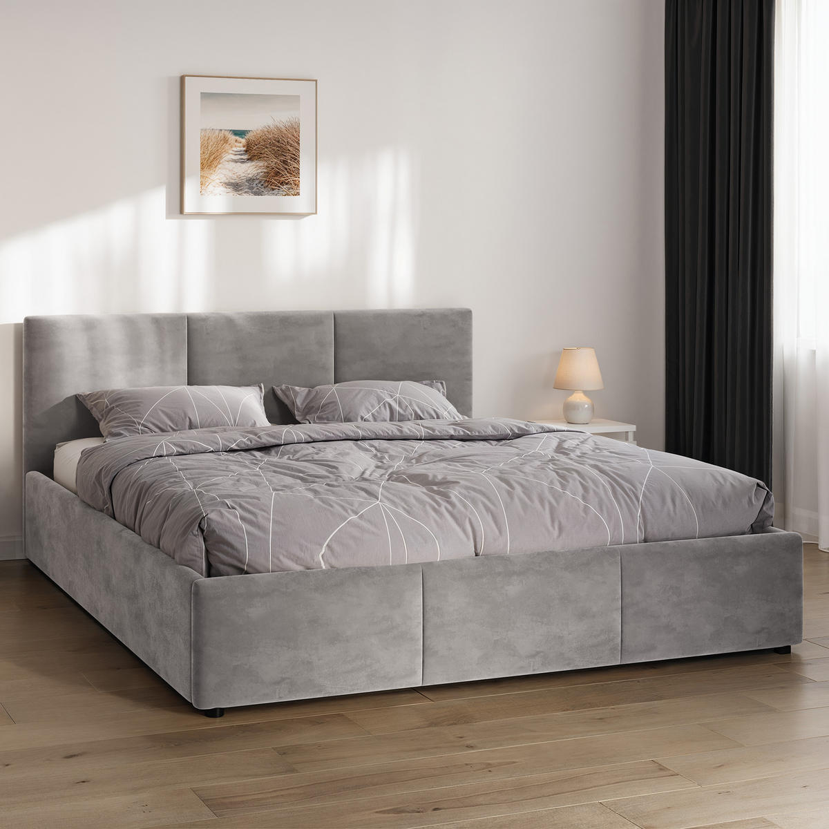 POLSTERBETT 140×200 cm mit Bettkasten und Lattenrost Nela HLR-22 Grau Velours - Grau, Holz/Metall (140/200cm) - Jana
