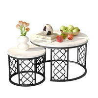 COUCHTISCH-SET mit Marmoroptik, Nesting Tische rund,Beistelltisch Metallgestell 70/70/45 cm + 45/45/37 cm, Weiß und Schwarz - Weiß, Holzwerkstoff (70/70/45cm) - Redom