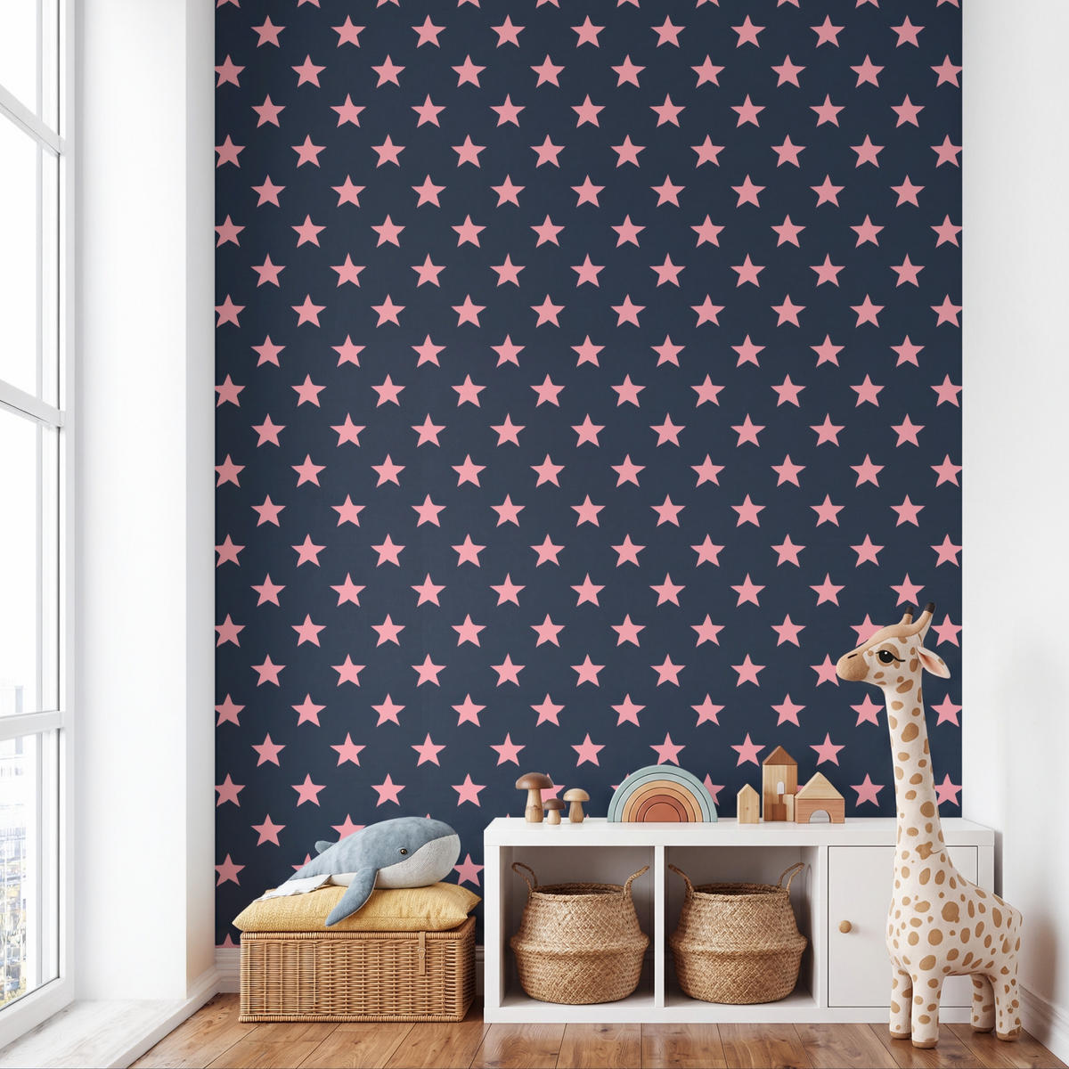 KINDERTAPETE - Muster - Sterne - Rosa - 240x280 cm - Anthrazit, Papier (240/280cm) - OnlyWow