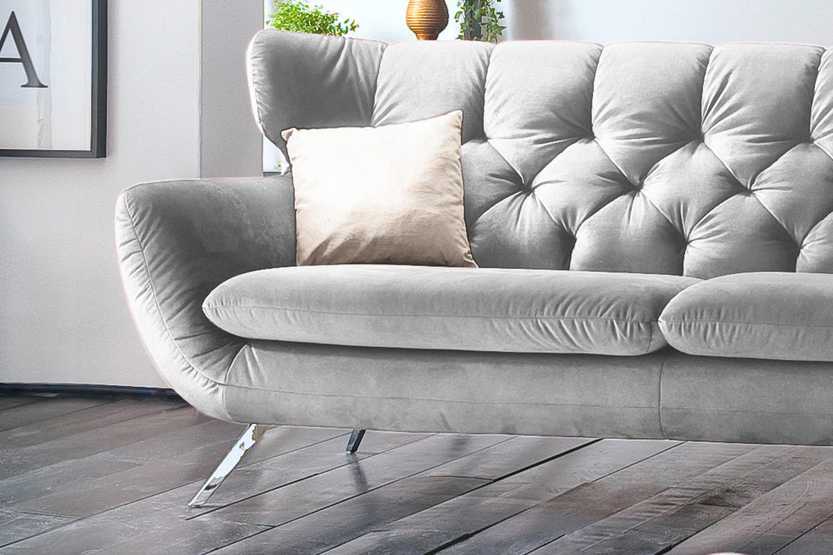 SOFA CHARME Silber Velvet - Silberfarben, Textil/Metall (175/94/95cm) - KAWOLA