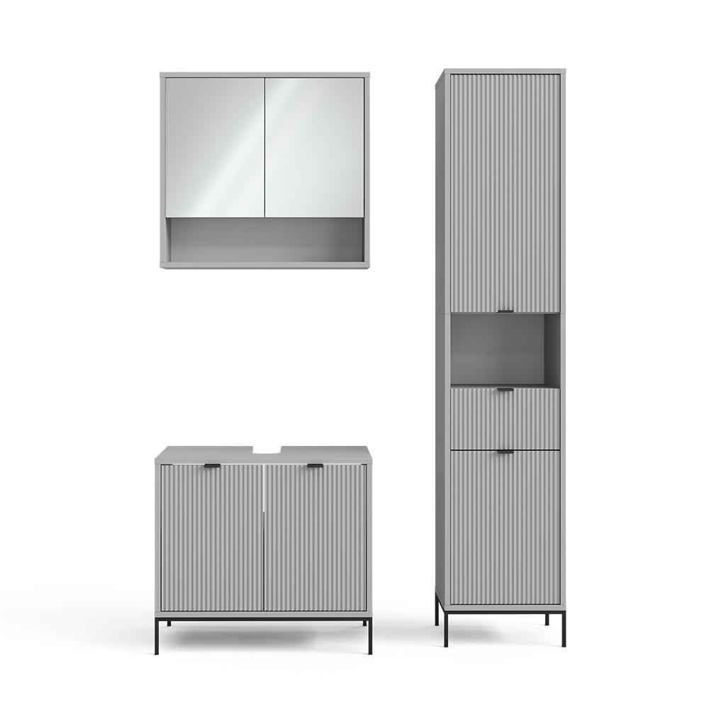 BADMÖBEL-SET Eliza Grau 3 Teile, mit Hochschrank - Grau, Holzwerkstoff (70/63/45cm) - Vicco