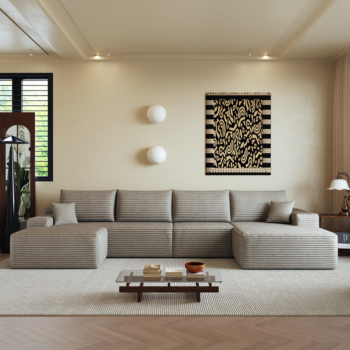 WOHNLANDSCHAFT DE-34857 U-Form 3-Sitzer Chaiselongue rechts Camel - Sandfarben, Textil (175/83/270cm) - ComfortXL