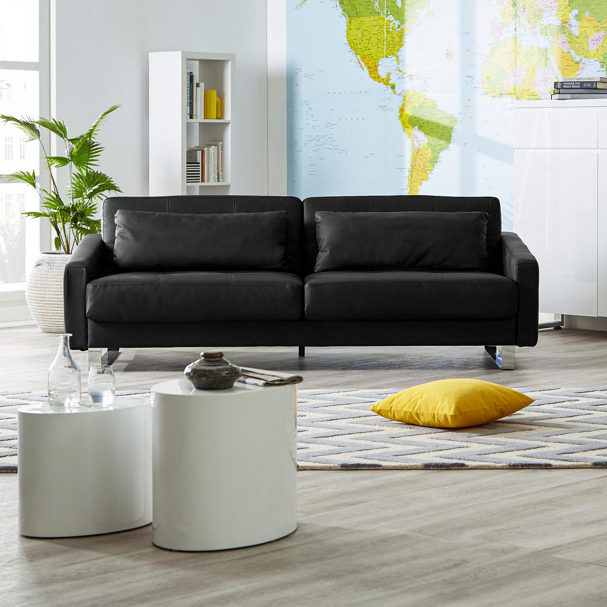 SCHLAFSOFA - Kunstleder Schwarz - Schwarz, Kunststoff (216/76/99cm) - home24