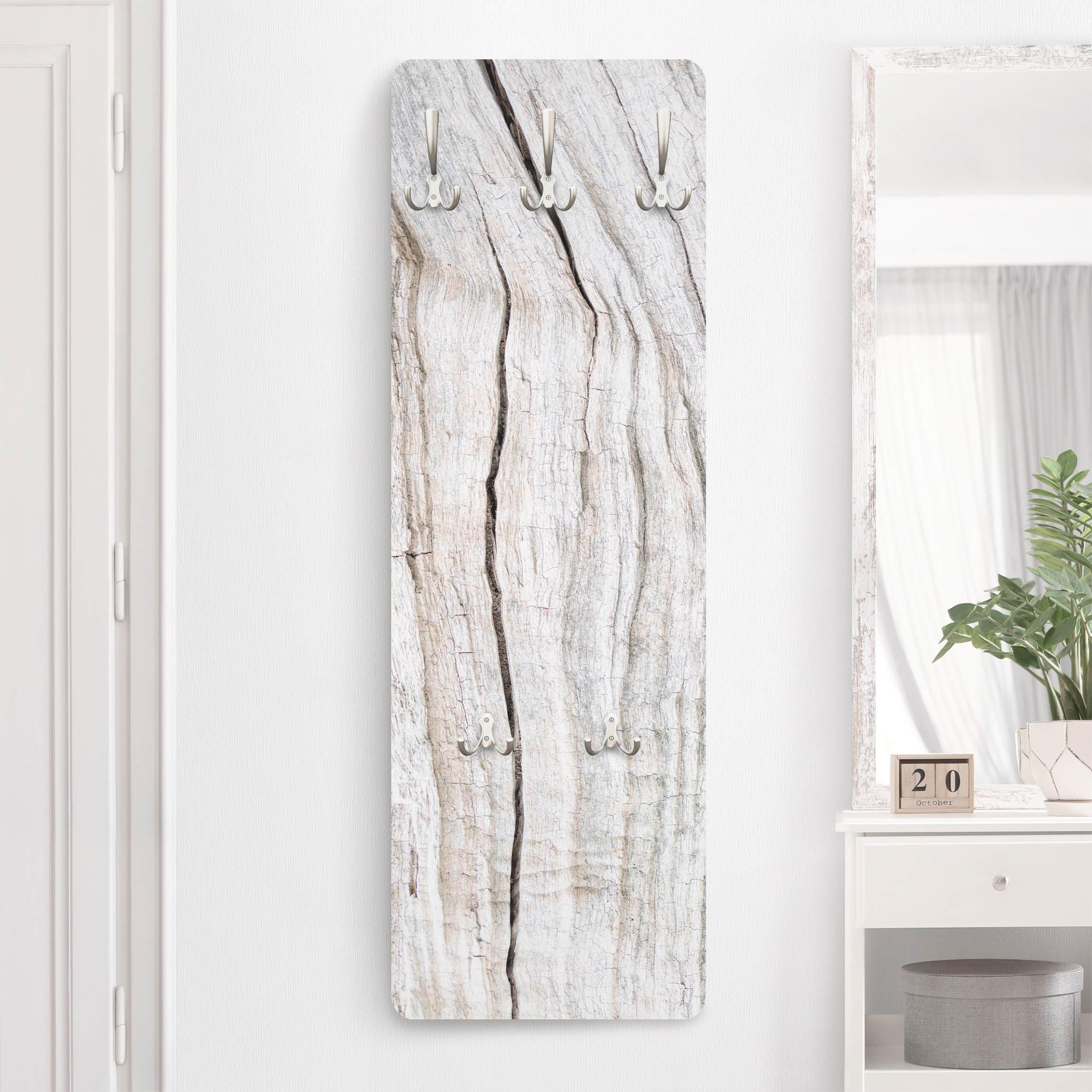 WANDGARDEROBE - Holzstruktur mit Rissen 34/105 cm - Weiß, Holzwerkstoff (34/105/1.6cm) - Bilderwelten