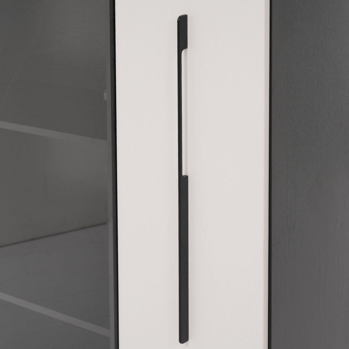 VITRÍNA z MDF 70x40x160 cm černo-bílá s LED osvětlením, bočním výsuvem a skleněnou přední částí - černá, kompozitní dřevo (70/160/40cm) - Modfu