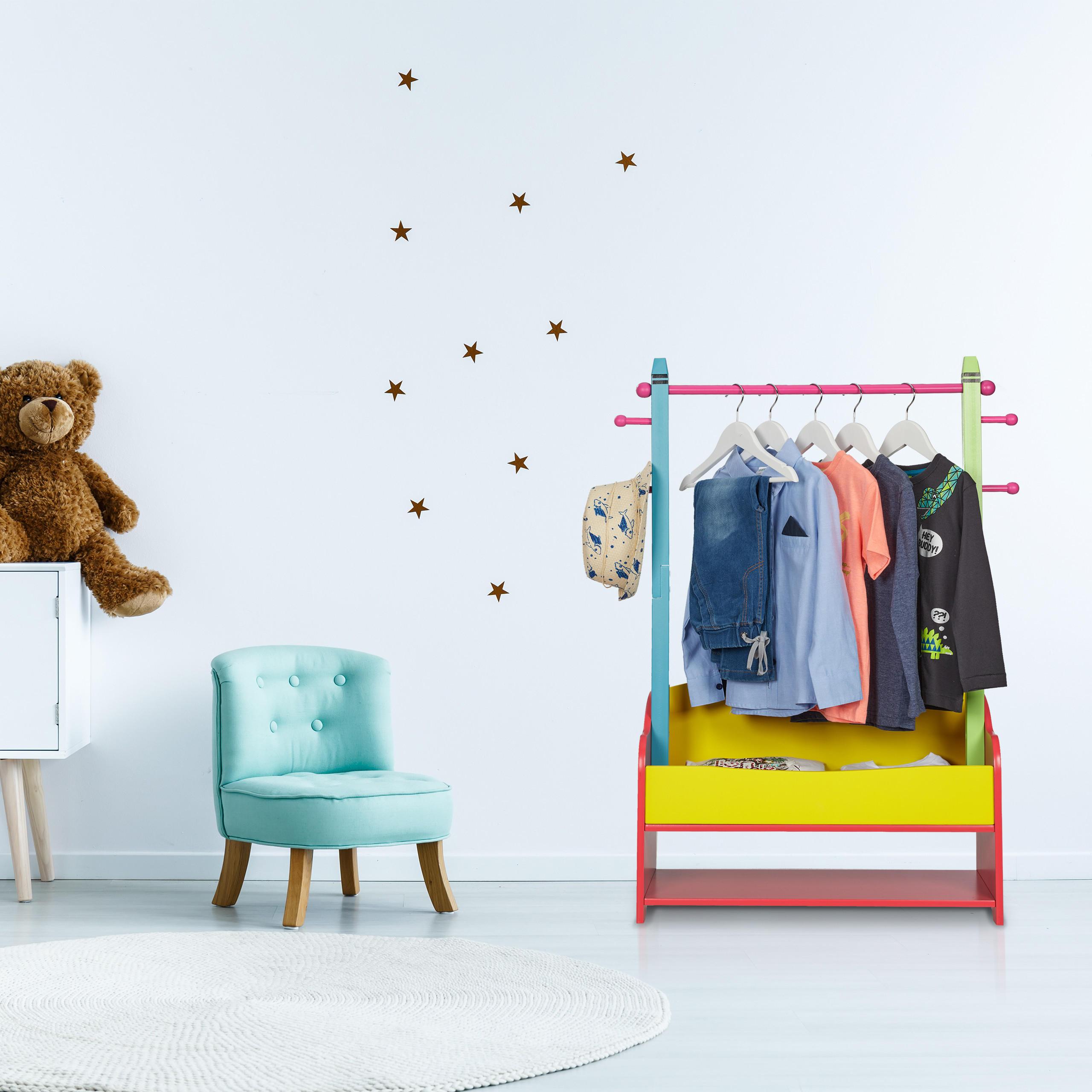 KINDERKLEIDERSTÄNDER - Multicolor, Holz/Holzwerkstoff (71/100.5/30cm) - Relaxdays