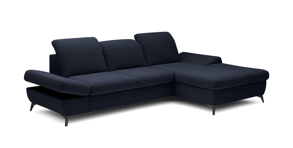 ECKSOFA FELICE R-S Dunkelblau Geflochtener Stoff mit Schlaffunktion - Dunkelblau, Holz (284/166cm) - MASSENO