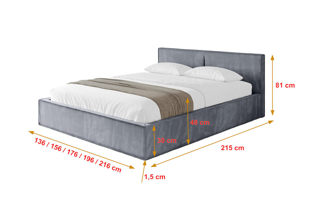 POLSTERBETT mit Bettkasten und Lattenrost, Boxbett ohne Matratze - EMMI-V1 180x200 Grau - Grau, Holzwerkstoff/Textil (180/200cm) - ALTDECOR