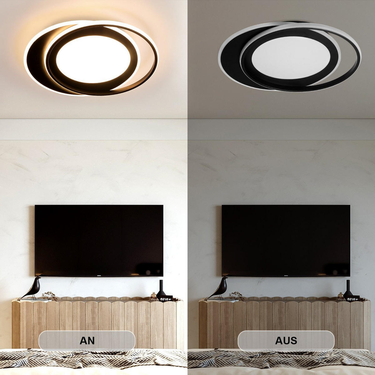 LED-DECKENLEUCHTE Sonnensystem 48.5/47.5/7 cm - Schwarz, Kunststoff (48.5/47.5/7cm) - Nettlife