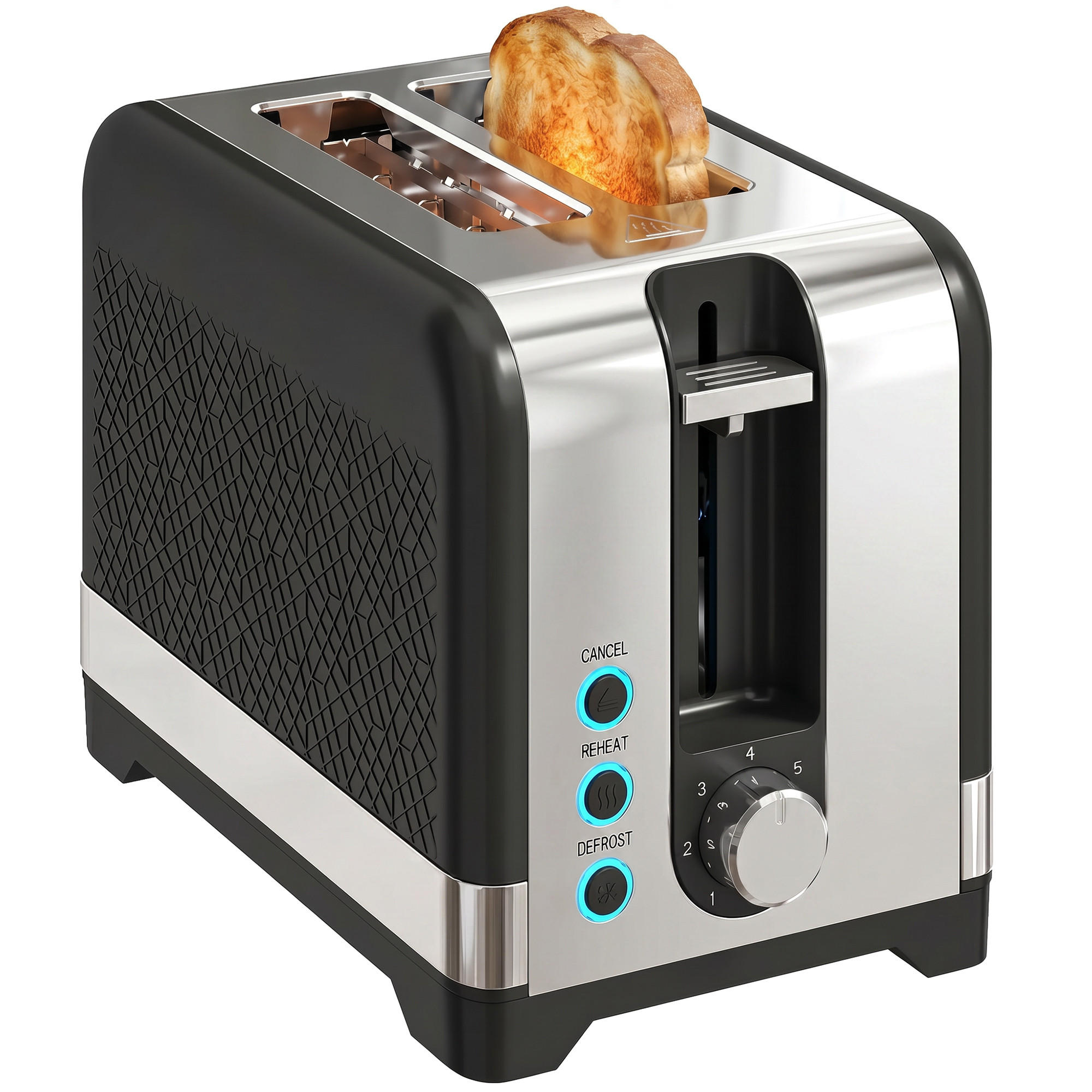 TOASTER 930 W 2-Scheiben mit Bräunungsstufen, Auftaufunktion, Aufwärmfunktion - Schwarz, Kunststoff (15.6/18.9/26.4cm) - Korfee