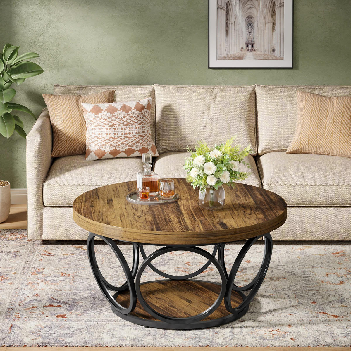 COUCHTISCH, rund, Holz, Braun, mit Stauraum - Braun, Holzwerkstoff (80/80/42.5cm) - Kaket