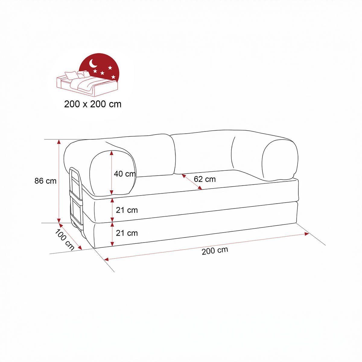 SCHAUMSTOFFSOFA MUNO, ausziehbar, Orange - Orange, Kunststoff/Textil (200/86/62cm) - Idohome