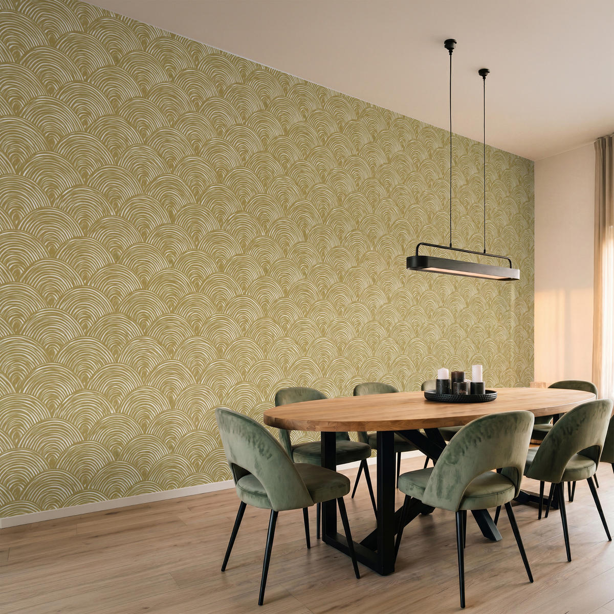 TAPETE - Fächer - Geometrisch - Grün - 500x260 cm - Goldfarben, Papier (500/260cm) - OnlyWow