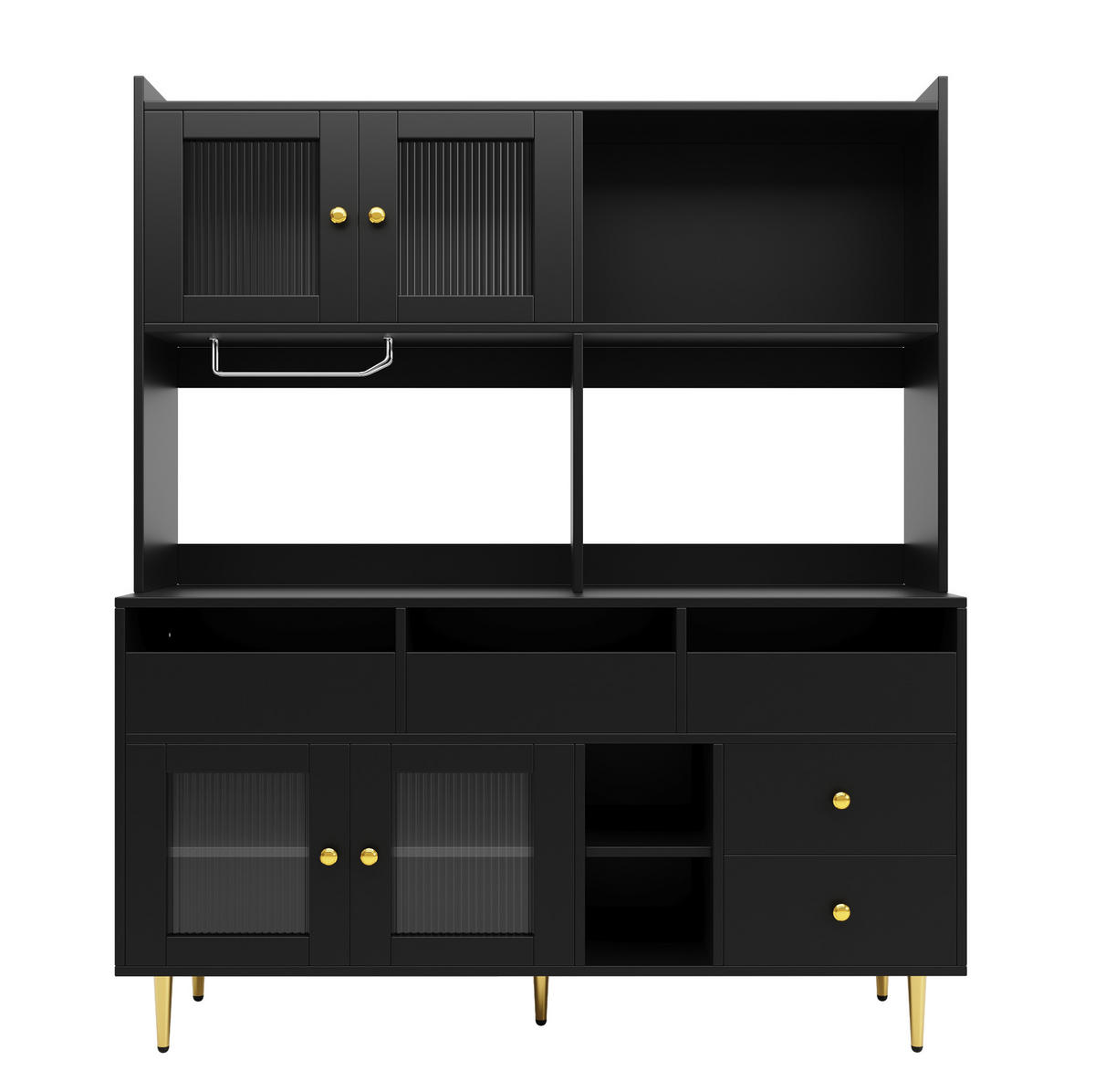 ANRICHTE Esszimmer-Hochschrank 145/39/171 cm aus MDF mit Changhong-Glastüren und Weinregal Schwarz - Schwarz, Holzwerkstoff (145/171/39cm) - Modenvie