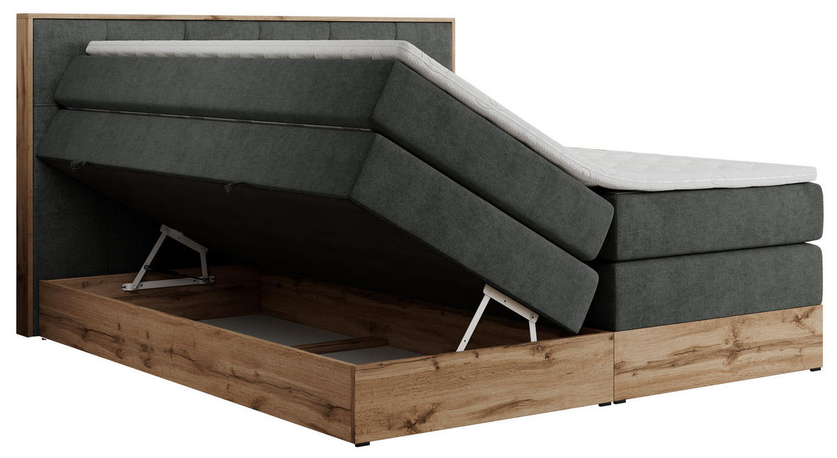 BOXSPRINGBETT VENETO KING 140/200 Dunkelgrau Struktur - H4 - Dunkelgrau, Holz/Textil (140/200cm) - MKS