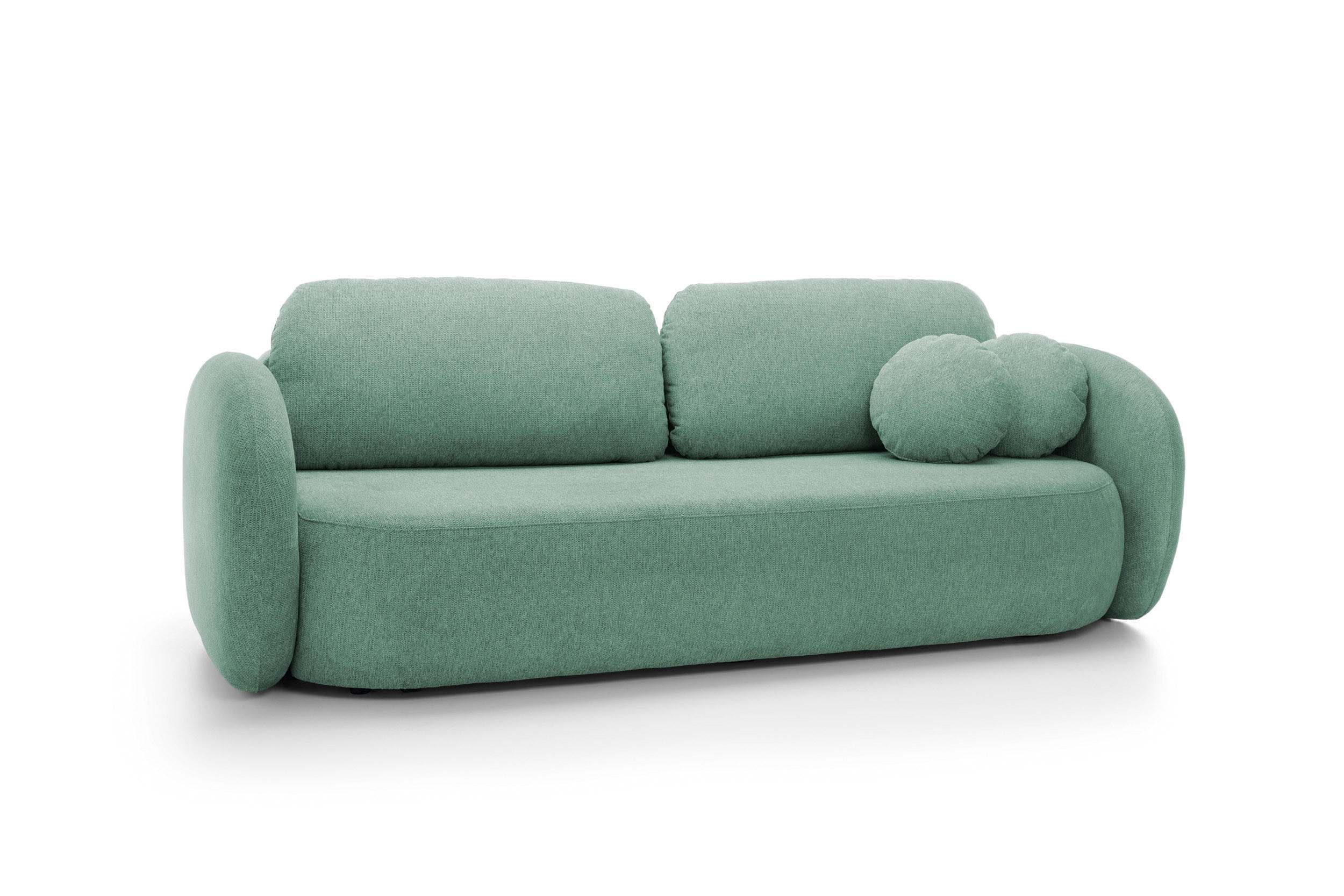 SOFA OLIO Mit Schlaffunktion Und Bettkasten, Bonell-Taschenfederung, Aragon-Stoff, lose Rückenkissen, freistehend, 238x101x86 cm Light blue - Hellblau, Holz/Textil (238/86/101cm) - DomoHome