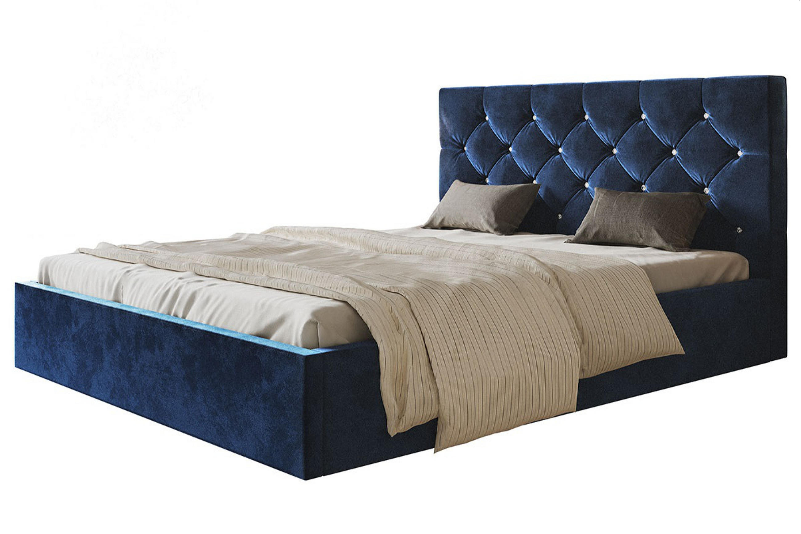 POLSTERBETT BOSTON SLIM, 140 x 200 cm mit Bettkasten und Lattenrost aus Holz, Farbe: Dunkelblau, Velourestoff - Dunkelblau, Holz/Kunststoff (140/200cm) - Alpi-Möbel