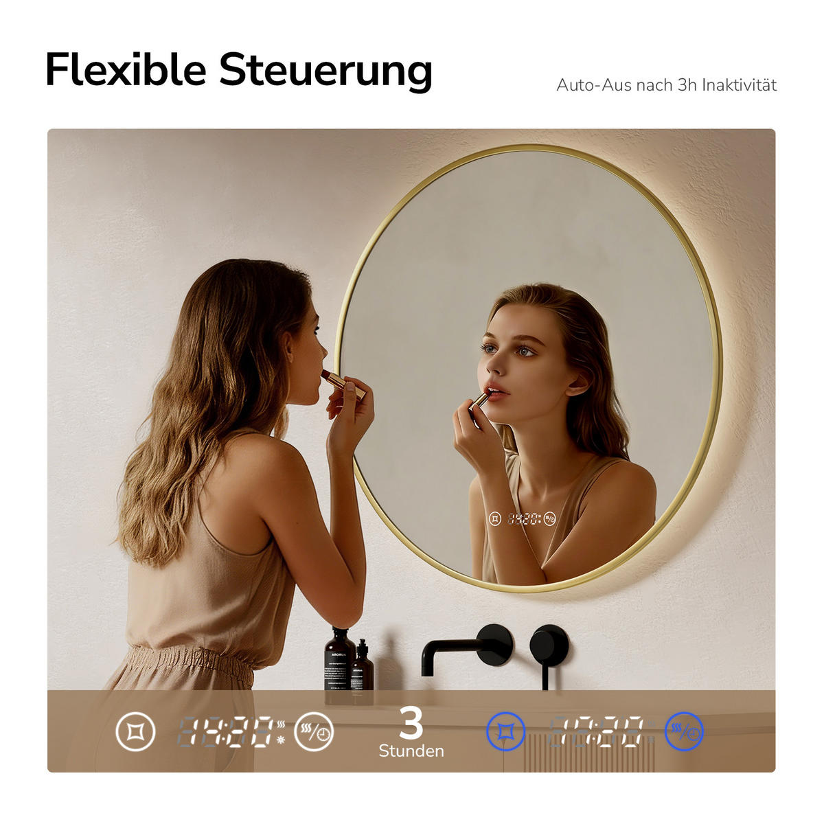 BADSPIEGEL Rund mit Beleuchtung Schwarz ф70 cm - Schwarz, Glas (70/3.1/70cm) - EMKE