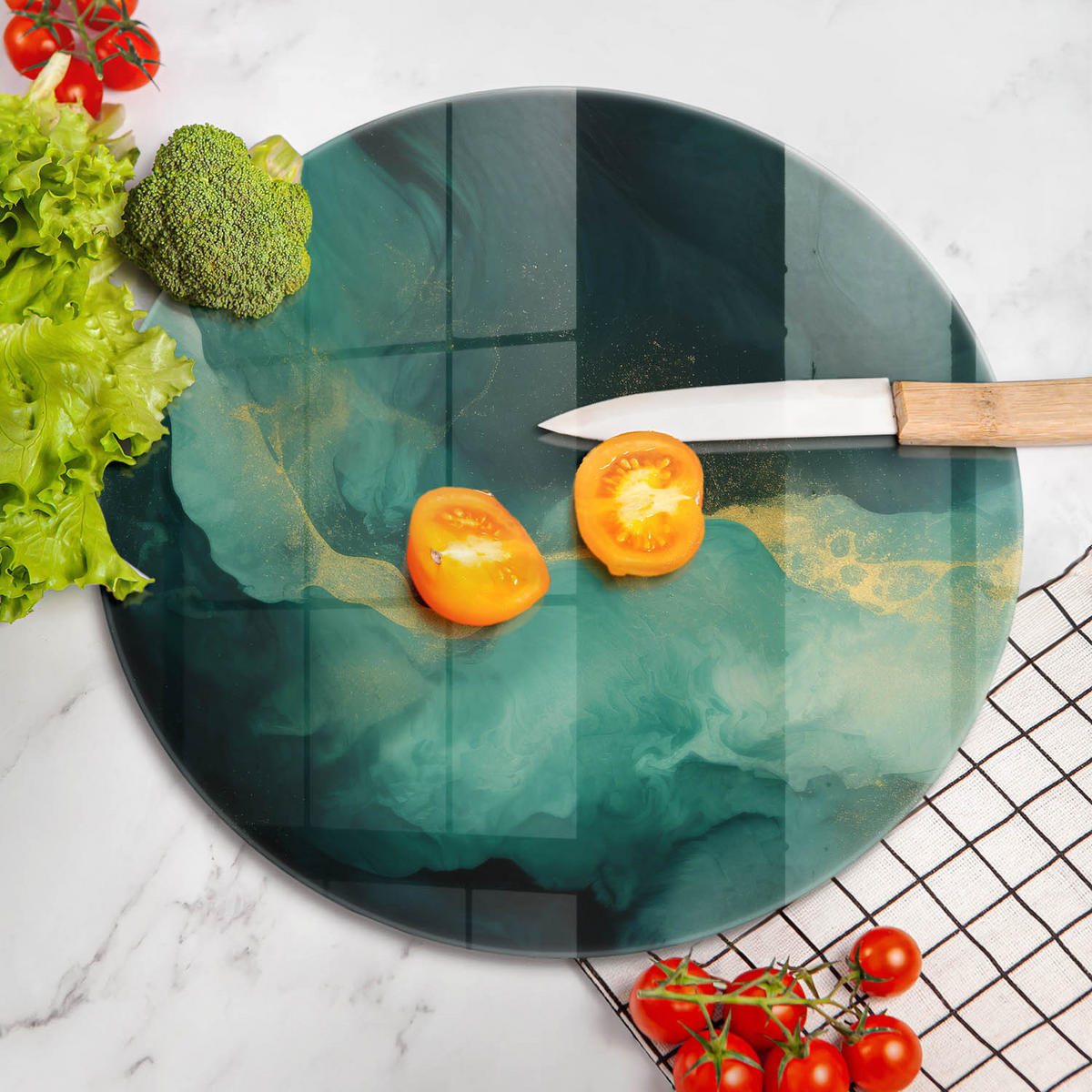 GLASPLATTE Ø 40 cm Flaschengrün - Mintgrün, Glas (40/40cm) - Wallfluent