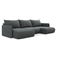 WOHNLANDSCHAFT Strukturstoff Stoff Grau - Schwarz/Grau, Kunststoff/Textil (290/86/148cm) - Makamii