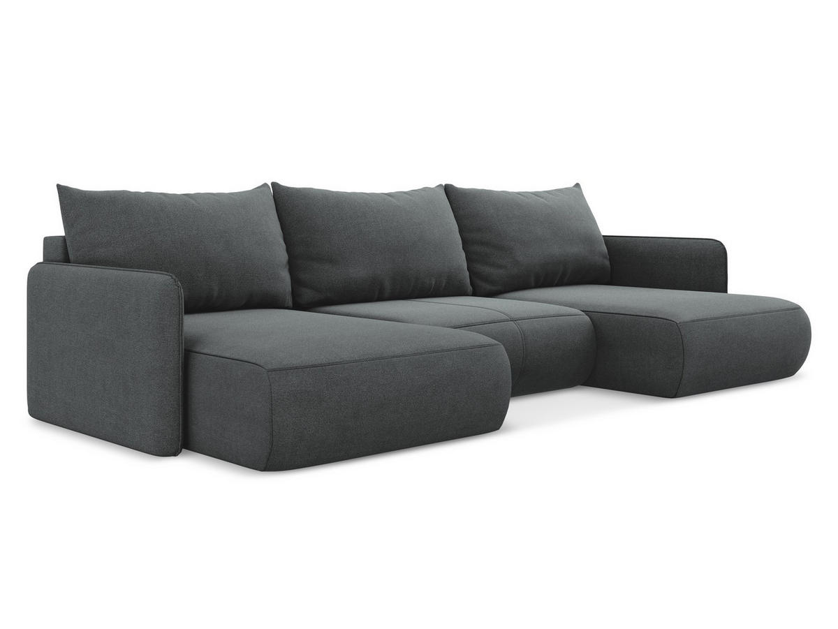 WOHNLANDSCHAFT Strukturstoff Stoff Grau - Schwarz/Grau, Kunststoff/Textil (290/86/148cm) - Makamii