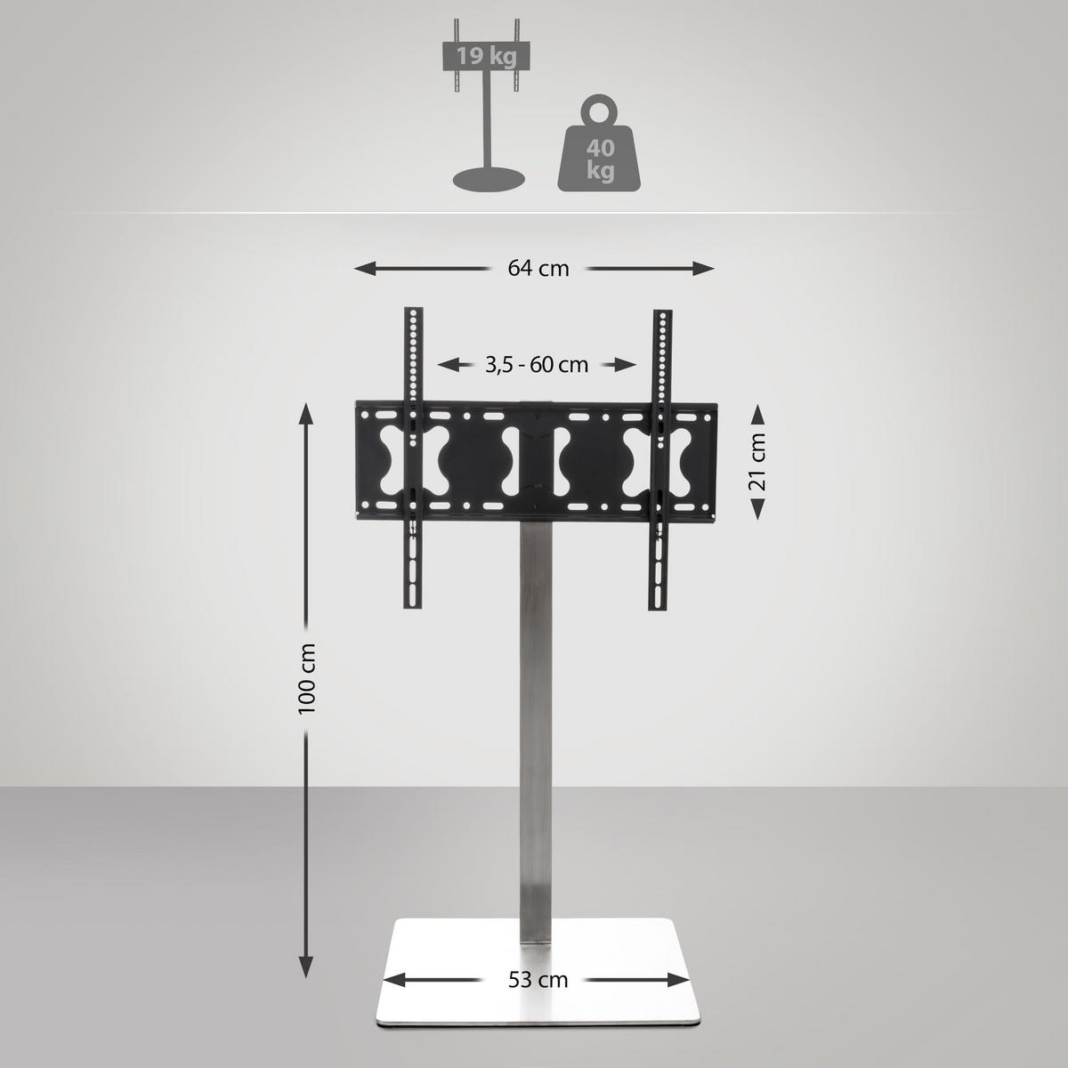 TV RACK Metall Edelstahl - Edelstahlfarben, Metall (64/100/53cm) - CLP