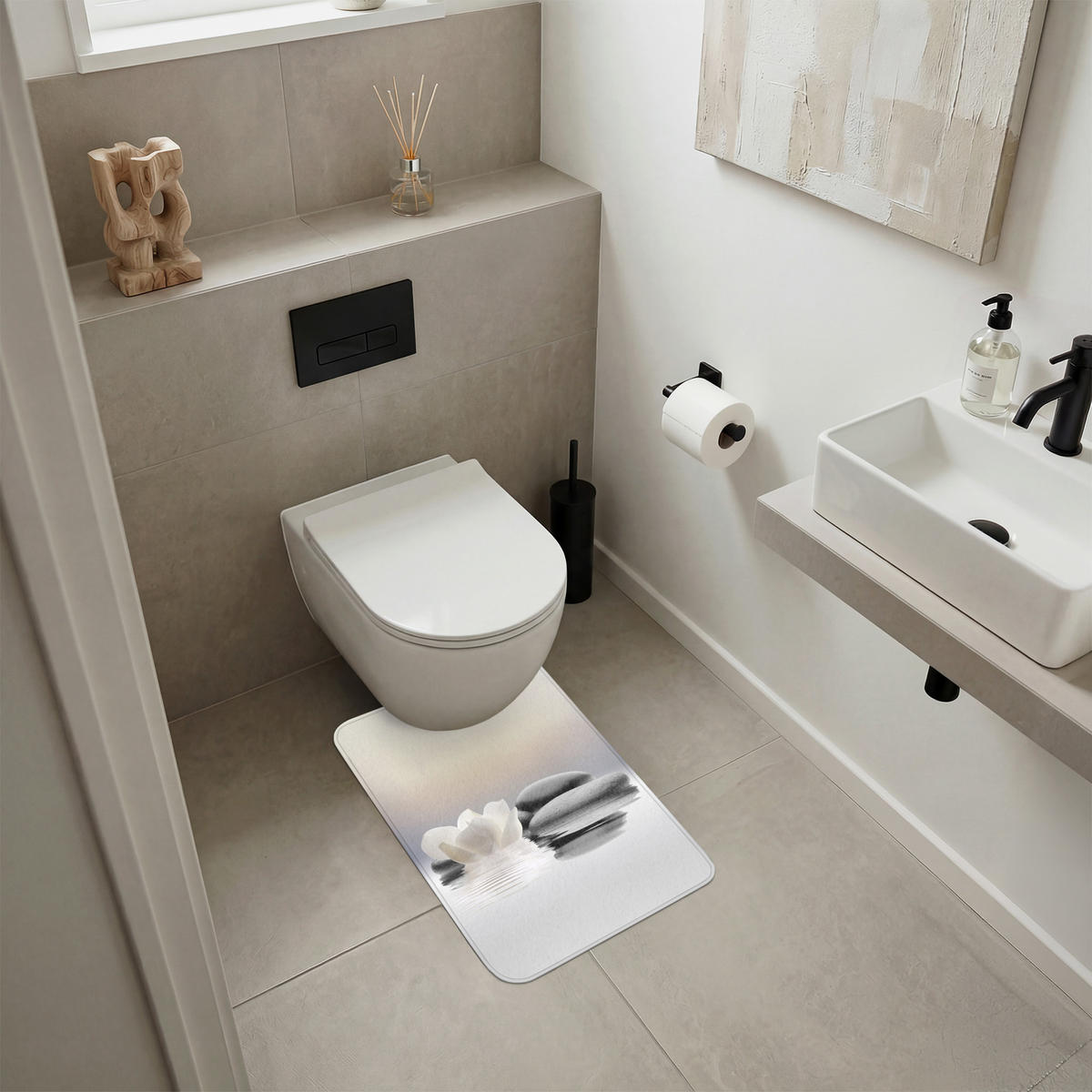 WC PŘEDLOŽKA Kameny - Lotos - Bílý - Voda - Zen 40x60 cm - bílá, textil/plast (40/1cm) - OnlyWow