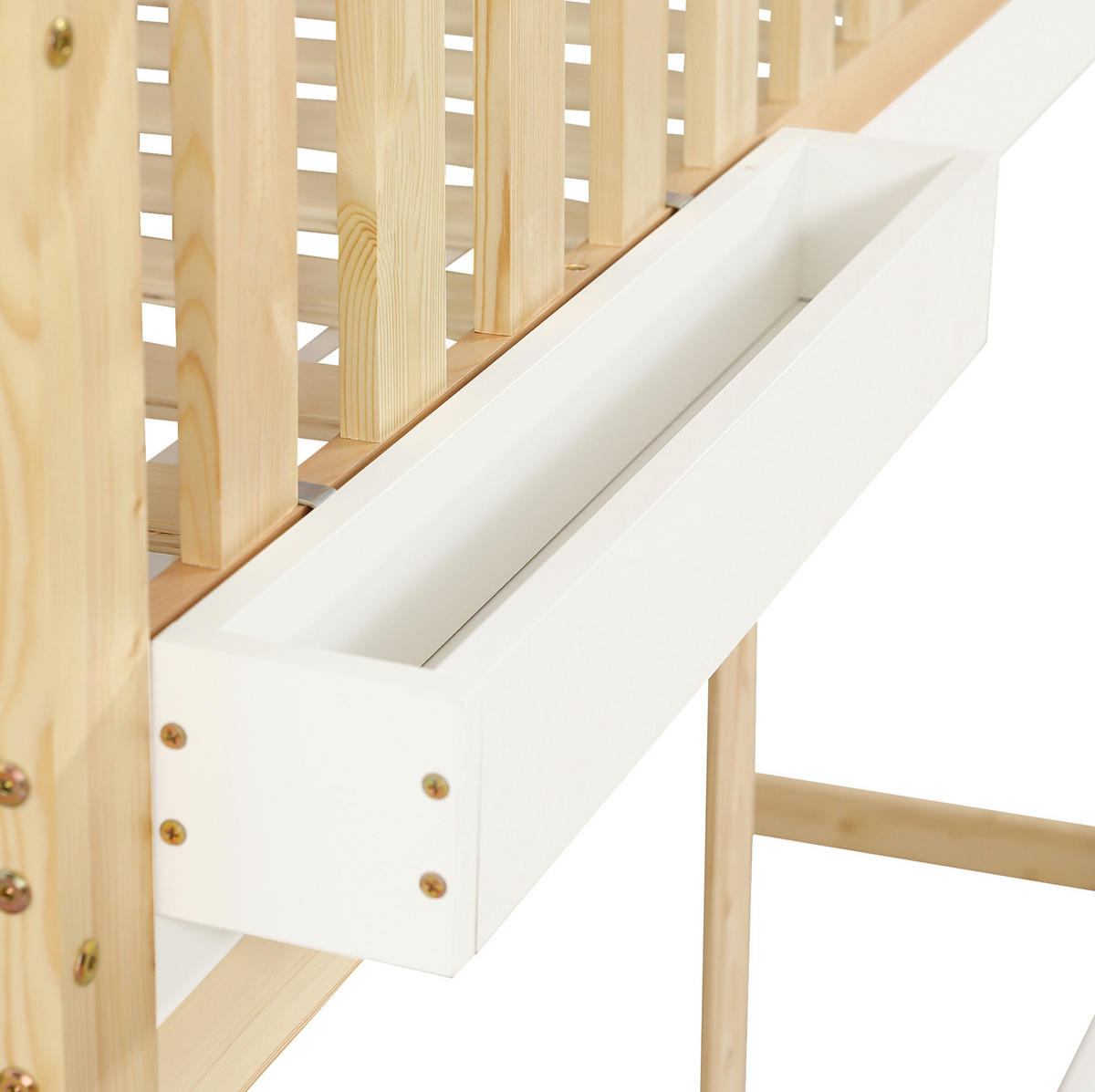 HOCHBETT Kinder 90/200 cm Weiß Natur mit Tafel, Aufbewahrungsbox und Stauraum ohne Matratze - Weiß, Holz (90/200cm) - MIVRAY