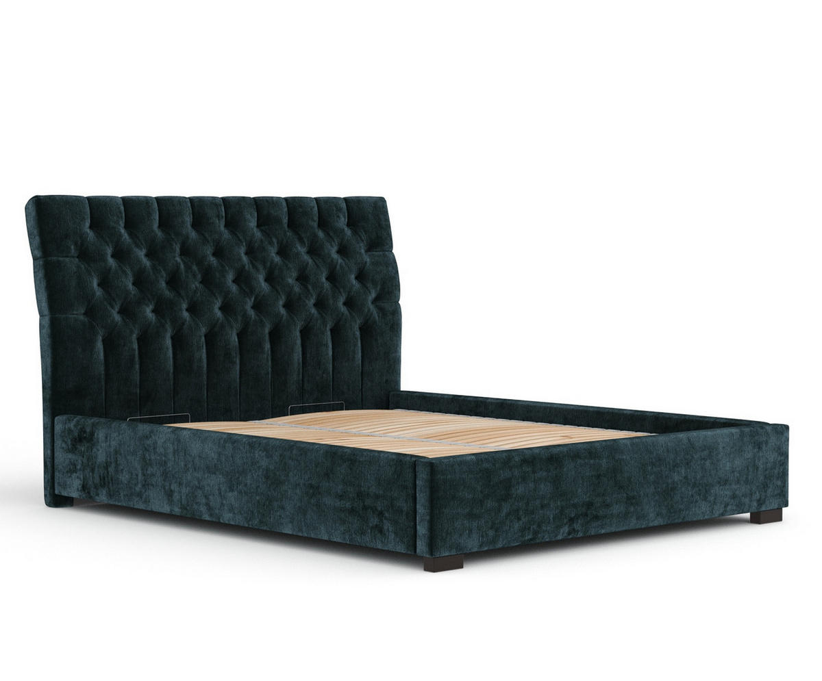 POLSTERBETT Vezzola Türkisfarben 180/200 cm im Chenille-Stoff - Türkis/Schwarz, Holz/Holzwerkstoff (180/200cm) - Maison de Reve