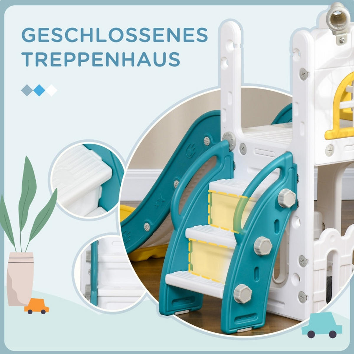 KINDERRUTSCHE 4-in-1 mit Klettergerüst und Basketballkorb Gelb 70 x 177 x 92 cm - Gelb, Kunststoff (177/92/70cm) - Korfee