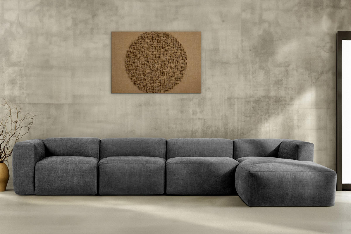 ECKMODULSOFA-RECHTS BUFFO 6-Sitzer mit extrem weicher Sitzfläche, Gewebestoff, aschfahl - Grau, Textil (377/180cm) - KONSIMO®