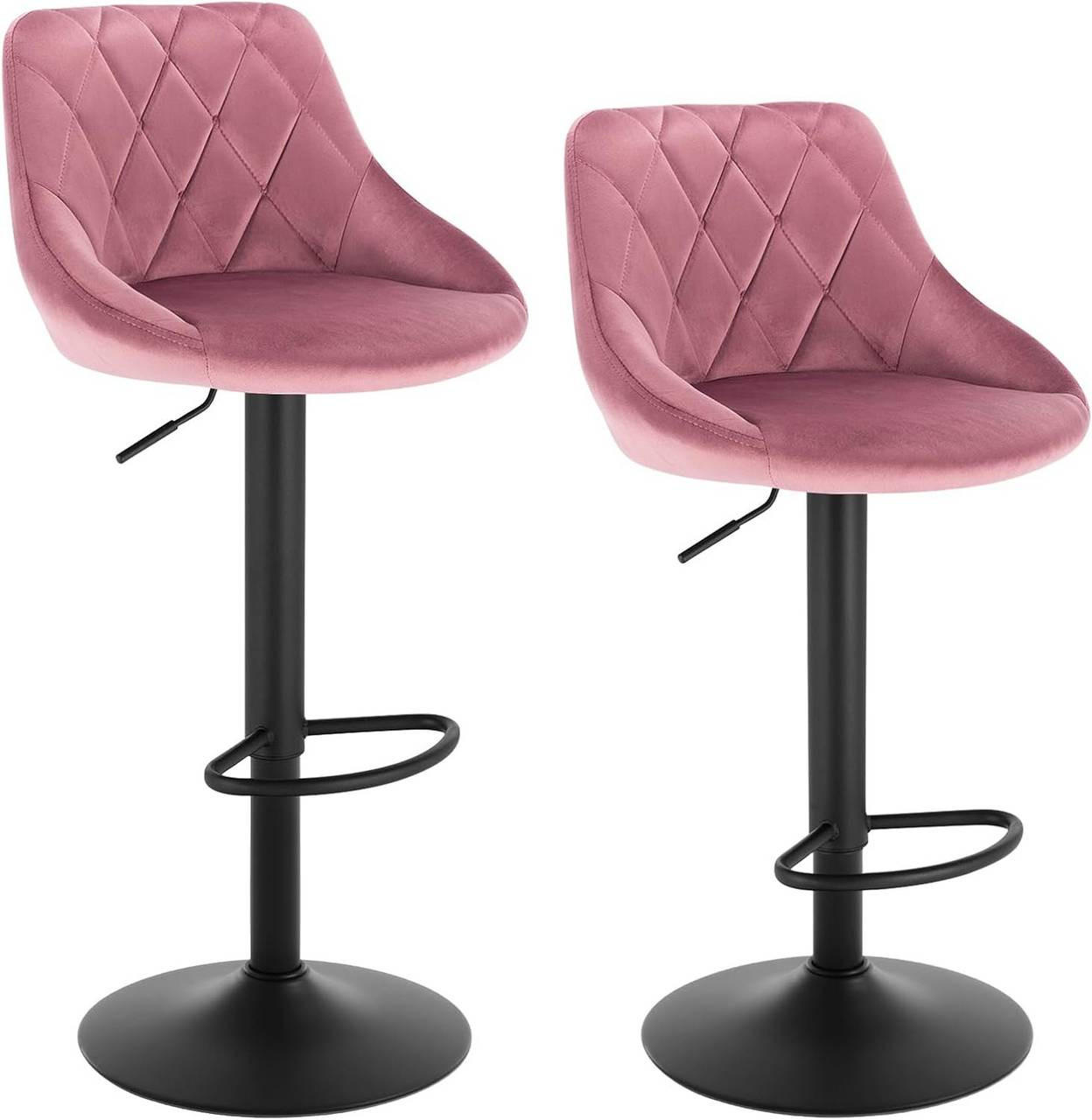 BARHOCKER 2er Set, aus Samt, Drehbar, Rosa - Schwarz/Rosa, Textil/Metall (47/83/39cm) - Woltu