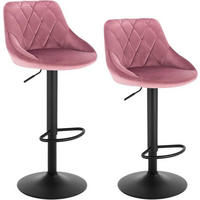 BARHOCKER 2er Set, aus Samt, Drehbar, Rosa - Schwarz/Rosa, Textil/Metall (47/83/39cm) - Woltu