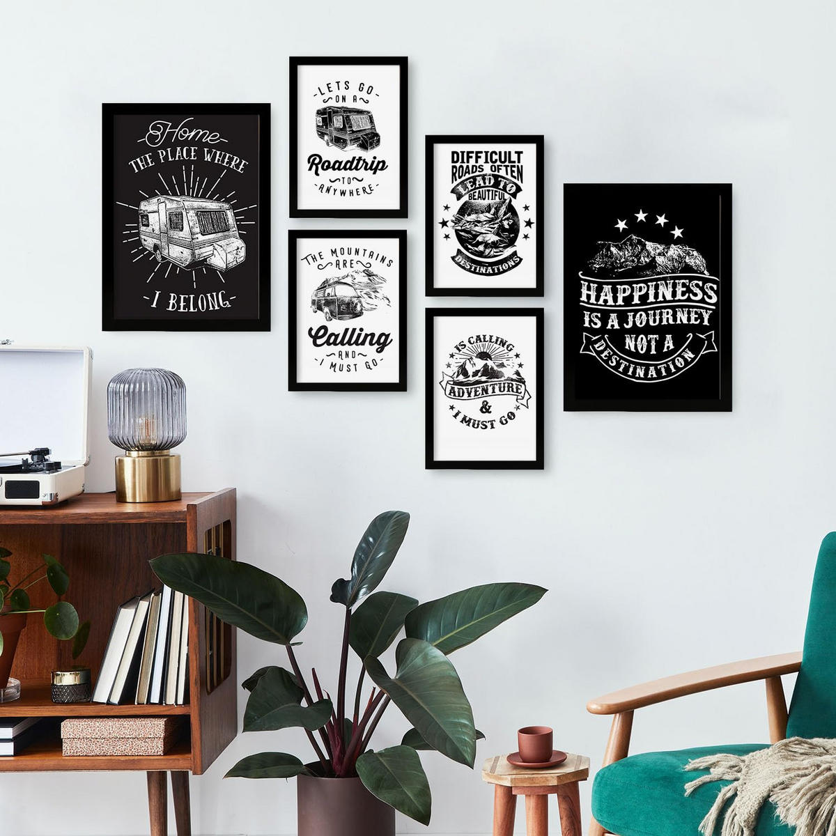 POSTER Set Mit 6 Reisen In Rustikale Zitate A3 & A4 Schwarzer Rahmen - Schwarz, Papier (29/3cm) - Nacnic