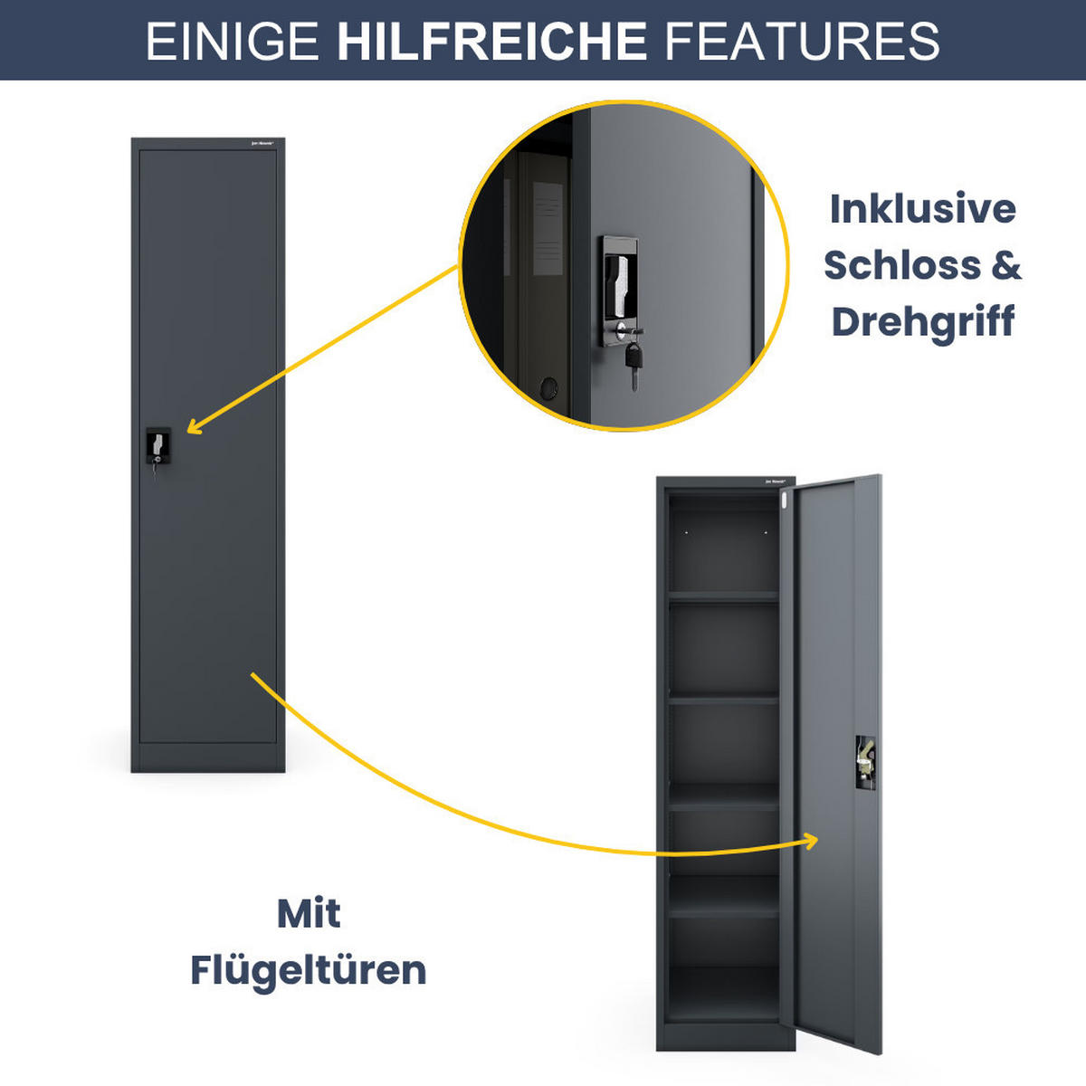 AKTENSCHRANK abschließbar KADO Flügeltüren 185x45x60cm Anthrazit - Anthrazit, Metall (45/185/60cm) - DELUKE