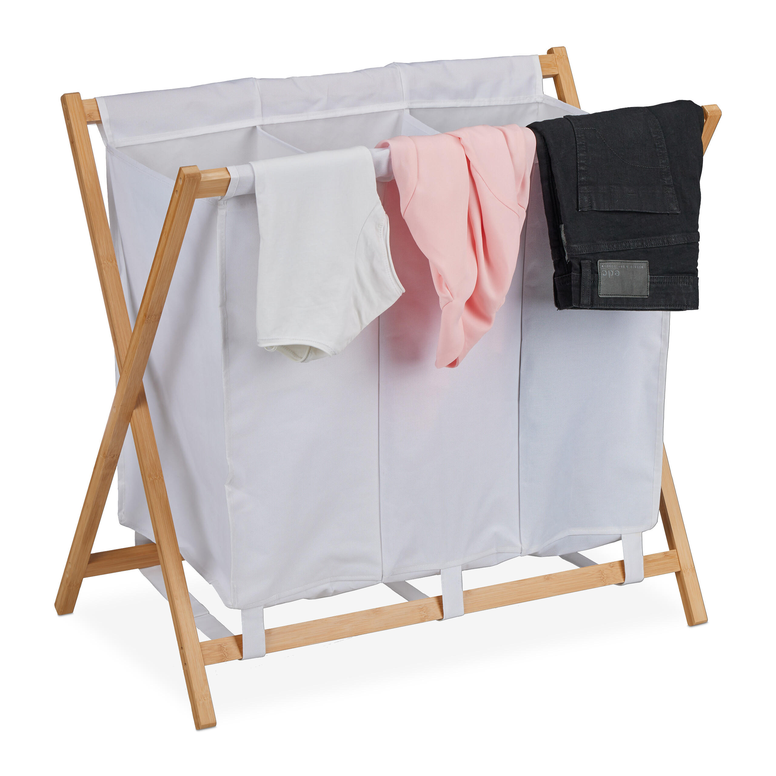 WÄSCHEKORB - Multicolor, Holz/Textil (74/71/42cm) - Relaxdays