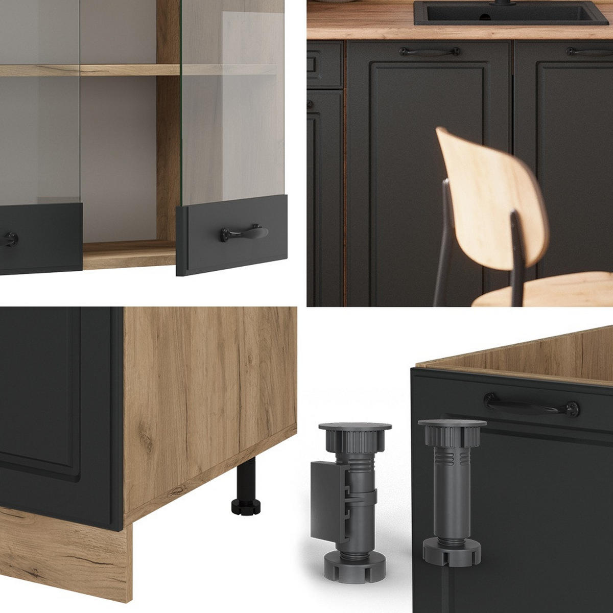 KÜCHENZEILE R-Line Anthrazit Landhaus/Goldkraft Eiche 140 cm , AP Eiche - Honigeiche/Anthrazit, Holzwerkstoff (140/81.6/60cm) - Vicco