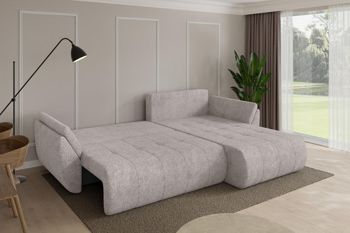 ROHOVÁ SEDAČKA s funkcí spaní, otoman vpravo TOKO-L 277x194x86 světle šedá velur - černá/světle šedá, kompozitní dřevo/textil (277/194cm) - ALTDECOR
