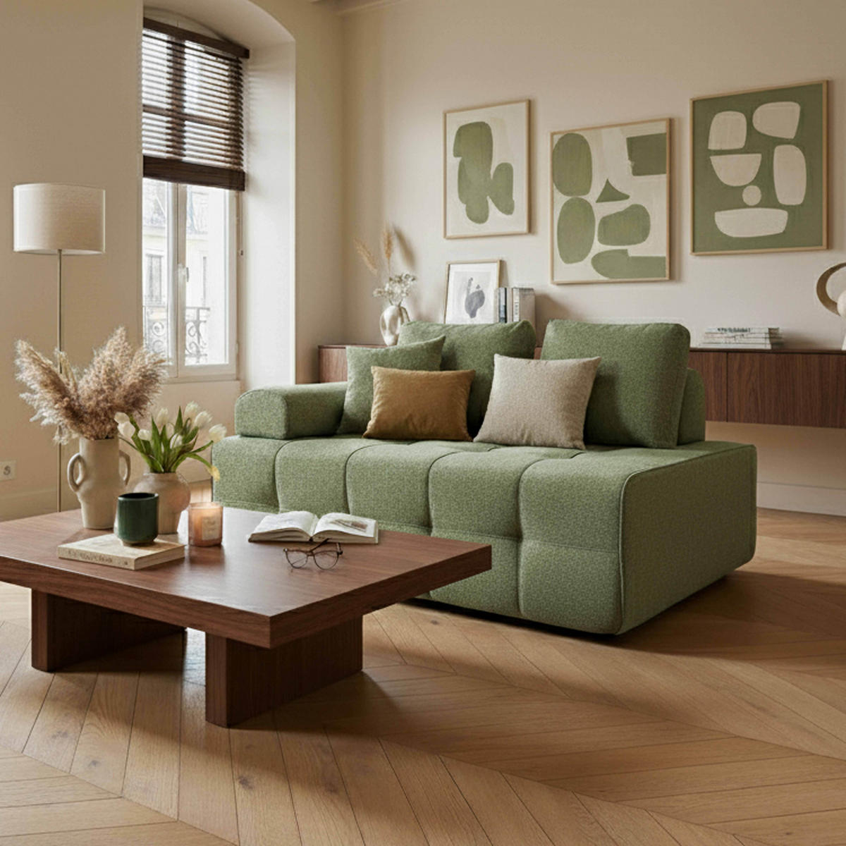 RECHTER SESSEL, Grün - Grün, Textil (112/65/140cm) - Oviala