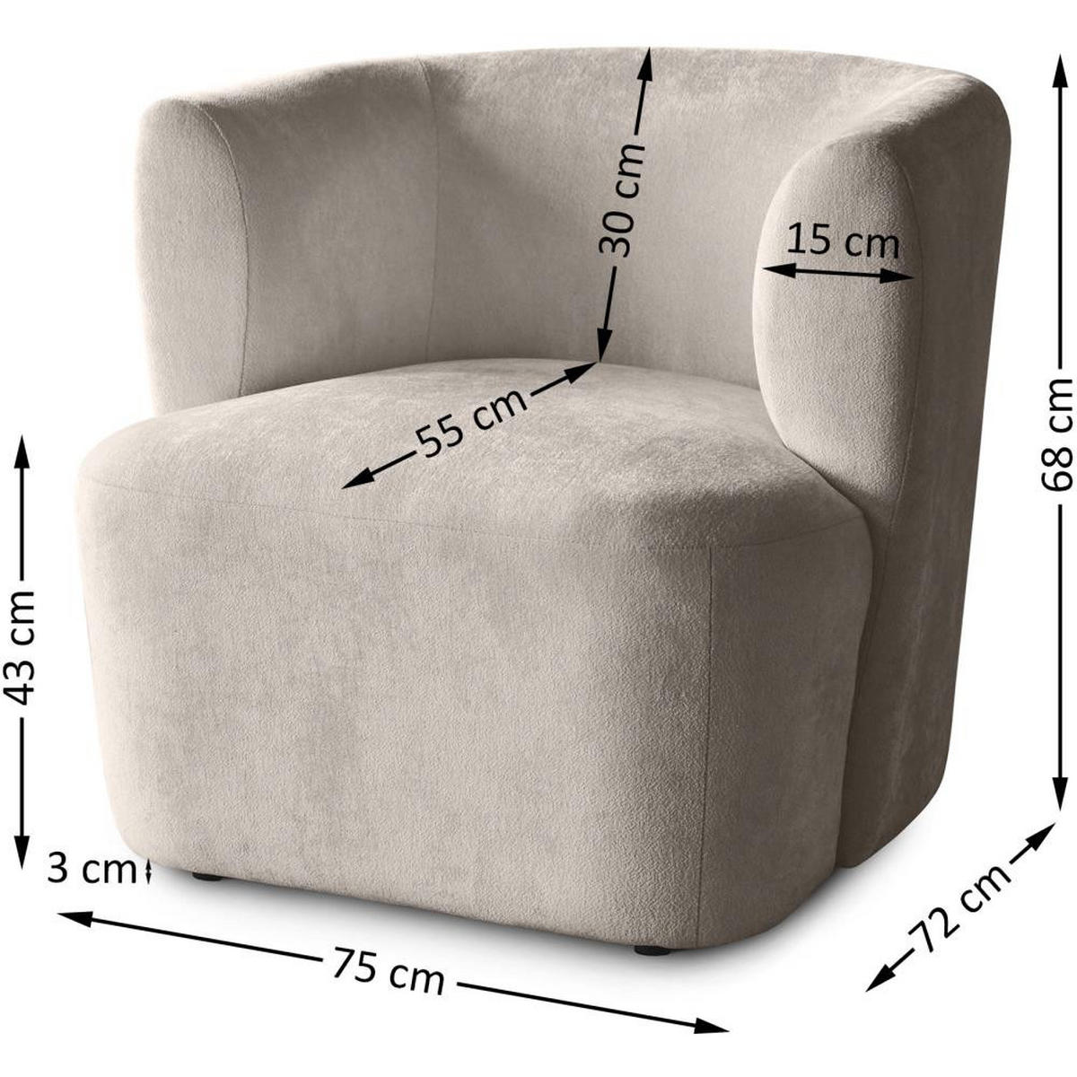 SESSEL Nori cappuccino velour - Schwarz/Cappuccino, Kunststoff/Textil (75/68/72cm) - Beautysofa