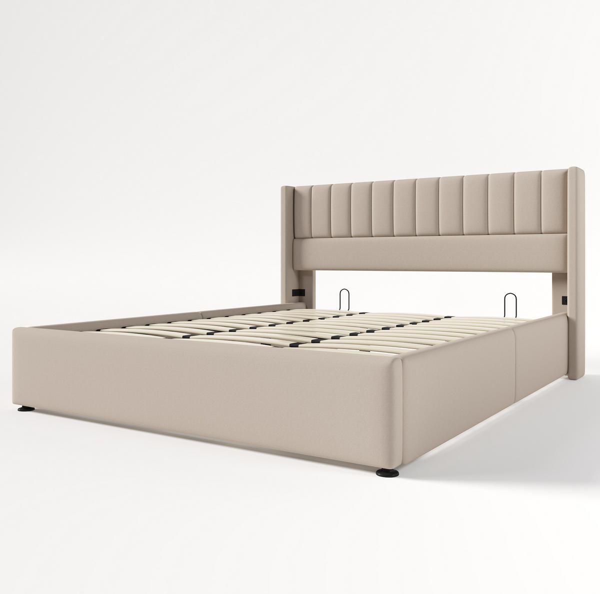 POLSTERBETT mit Bettkasten 180x200 cm Leinen Beige - Beige, Metall (180/200cm) - Meubliv