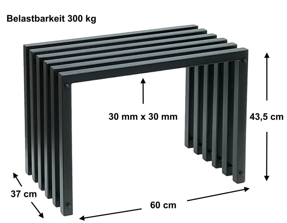 HOCKER Metall Schwarz Sitzbank Massiv Wetterfest 60 cm Sitzhocker Ela - Schwarz, Metall (60/43.5/37cm) - DanDiBo