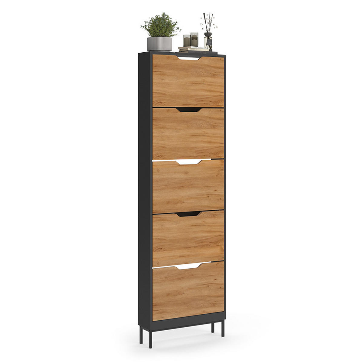 SCHUHKIPPER Luca, Anthrazit/Goldkraft Eiche, 59 x 192 cm mit 5 Kippfächern - Honigeiche/Anthrazit, Holzwerkstoff (59/192/17cm) - Vicco