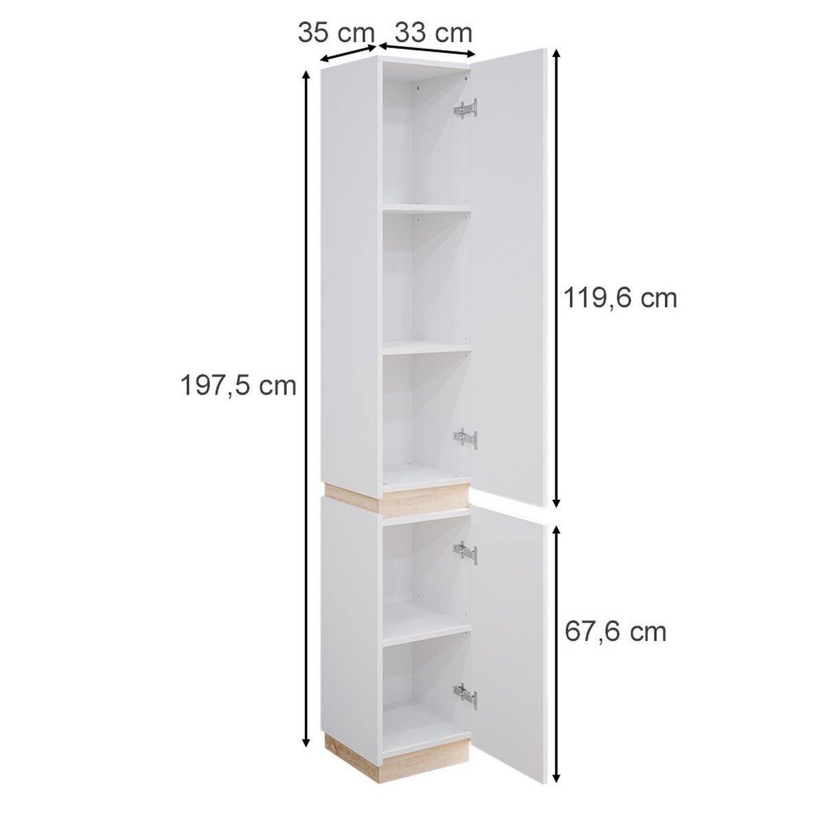 BADSCHRANK Gloria Weiß 33 x 197.5 cm mit 2 Türen - Weiß, Holzwerkstoff (33/197.5/35cm) - Vicco