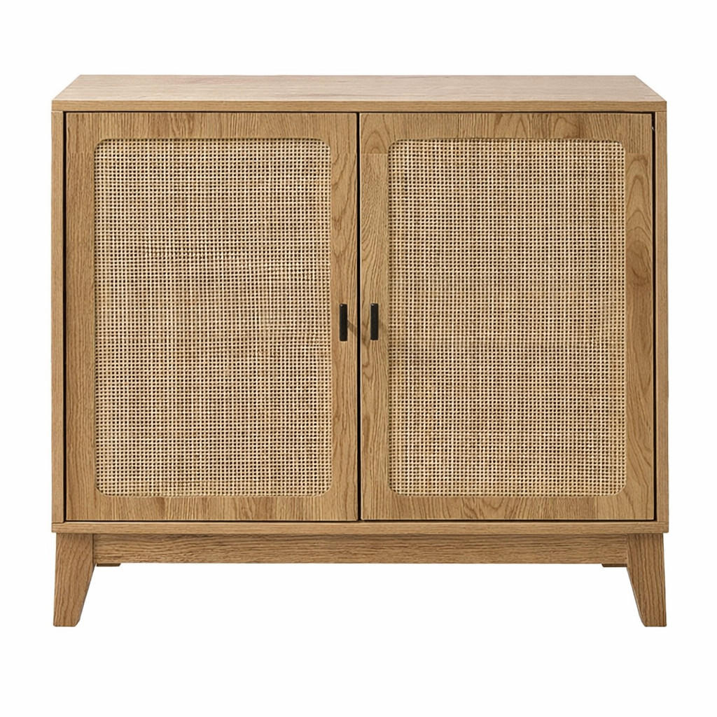 SIDEBOARD mit 2 Türen aus natürlichem Rattan 35/75/80 cm - Nussbaumfarben, Holzwerkstoff (35/75/44.5cm) - Calicosy